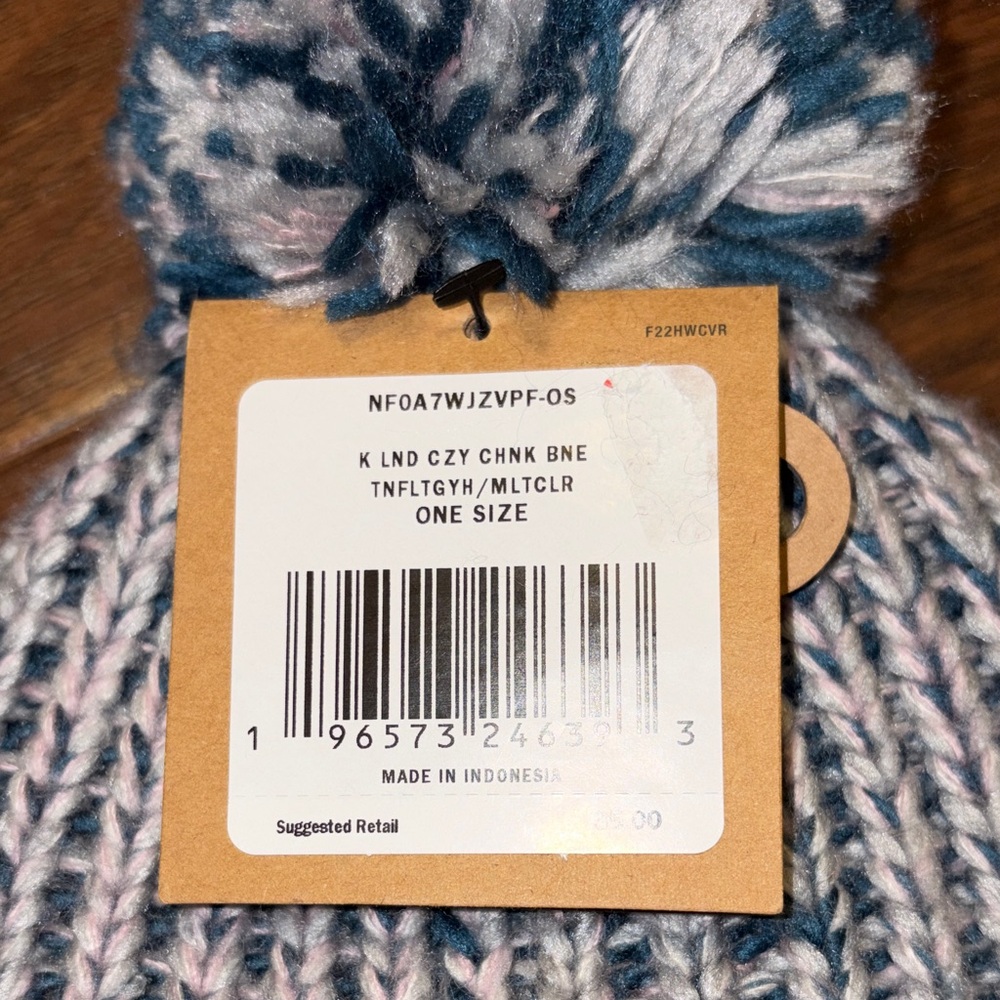 NEW The North Face Kids' Blue and White Pom Beanie - Picture 6 of 6